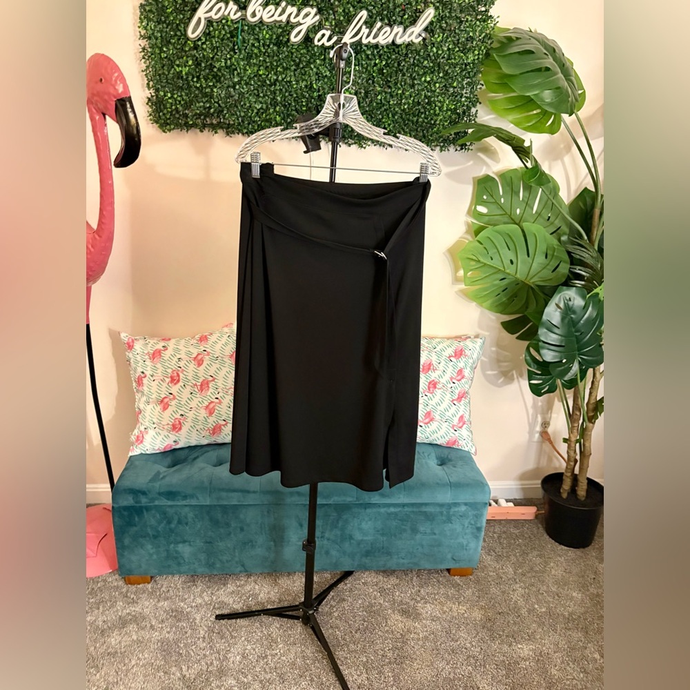 Eloquii Black A-Line Belted Skirt with Side Split